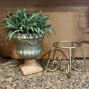 faux plant/planter Clear Glass Candle Holder Golden Metal Stand Holder